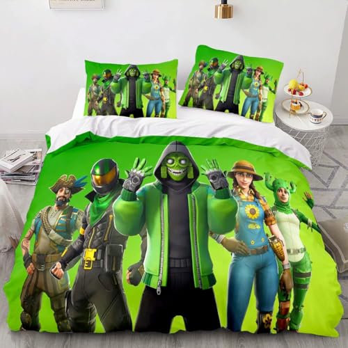 RZPFQB Game Theme Kinder Bettwäsche Fortnite 155x220 Bettwäsche Set für Teens Jungen Mädchen Kinderbettwäsche Cartoon Games Gamer Bettbezug Set Gamers Video Game Character Microfaser Bettwäscheset