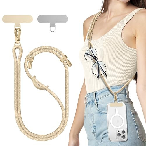 SURPHY Cordon Téléphone Portable Universelle, Tour de Cou Telephone Réglable et Détachable, laniere telephone portable Longue en Nylon Compatibles avec des Smartphones etc (Kaki)