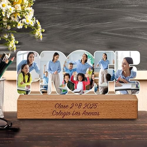 Transparent Gift Placa Personalizada Profe con Fotos y Texto. Regalos Originales para Profesores y Profesoras. Regalo Fin de Curso para Hombre y Mujer. Detalle Decorativo Personalizado para Docentes.