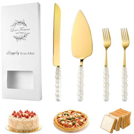 LCUHAVA Tortenheber Inkl Tortenheber Gold Tortenmesser Rostfreie Stähle Dessertspachtel Ist Das Perfekte Geschenk für Hochzeiten, Jahrestage und Geburtstage Ideales Hochzeitsgeschen Frischvermählte