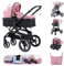 ALYIKOU Poussette 3 en 1, système de voyage, poussette bébé, poussette pliable, Poignée réglable avec Réversible Deux Façons de Pousser (X1 Rose)