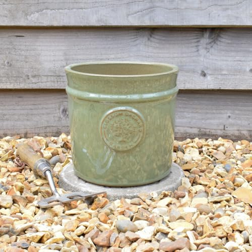 Bedwen 'Blossom Cylinder' Ceramic Plant Pot – 20cm Green Glazed Outdoor Pot for Garden & Patio
