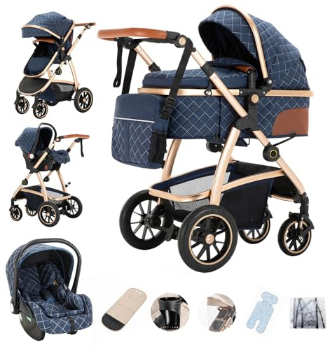 Gcarebb Système de voyage 3 en 1, poussette avec poignée réglable en hauteur, poussette de voyage avec moustiquaire, poussette pour bébé avec cadre en aluminium pour nouveau-né de 0 à 4 ans