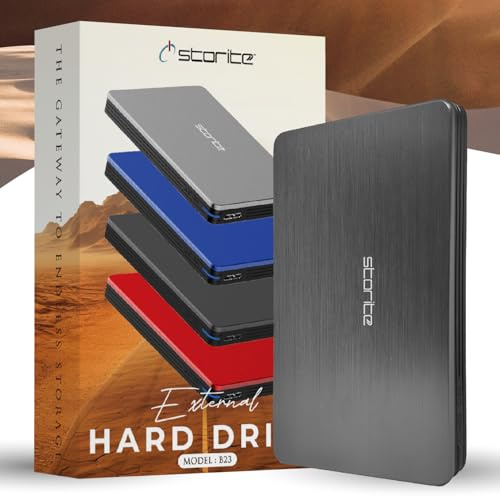 Storite Externe Festplatte, 1 TB, USB 3.0, leichte Datensicherungs- und Speicherfestplatte, tragbare Gaming-Festplatte, erweiterter Speicher, HDD für Spiele, Laptop, PC, Mac, Desktop (grau)