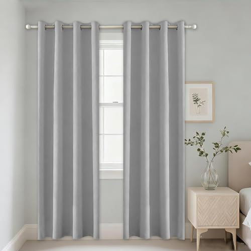 Alaoo Lot 2 Rideau Occultant, 132x213cm Gris | Lot 2 rideaux occultants, isolation thermique, œillets argentés, taille 132x213cm gris pour chambre