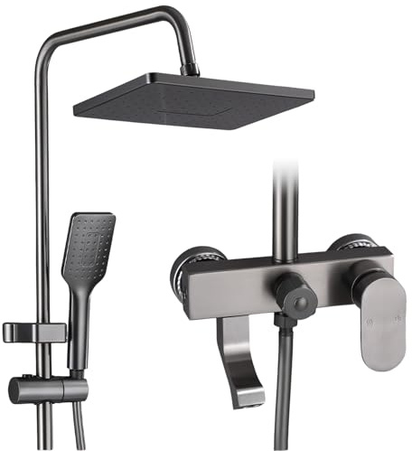 Inoxy 304 Colonne de Douche,avec Mitigeur Salle de Bain,26.5x26.5CM Pommeau de Douche,Colonne Douche Inox Mural Réglable Douchette Salle de Bain Ensemble Douche Baignoire Pommeau Douche,Carré,Chromé