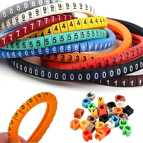 Denipry 500 Pcs Wire Cord Cable Marker Set, Cable Wire Marker 0-9 Number 10 Color-Coded Wire Labels Marking Tool PVC Cable Markers Reliable Wire Labels for Electrical Cord Management Fix Cables
