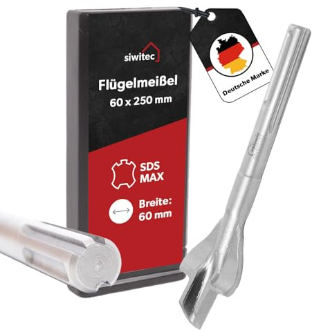 siwitec SDS Max Flügelmeißel 60 x 250 mm zum Ziehen von Kabelkanälen, Kanalmeißel für Bohrhammer, Hohlmeißel, Löffelmeißel SDS MAX