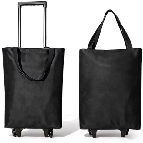 Zinueen Einkaufstrolley Klappbar 30L, 2-in-1 Einkaufswagen Modern mit Tasche, Leichter Shopping Trolley bis 25kg für Camping, Reisen, Supermarkt (Schwarz)