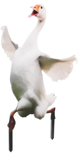 Ciieeo Acryl Gänse Gartenfigur Weiß Wetterfest für Hof und Garten | Whimsische Deko, Leicht zu Montieren, für Terrasse, Rasen und Hinterhof, 1 Stück