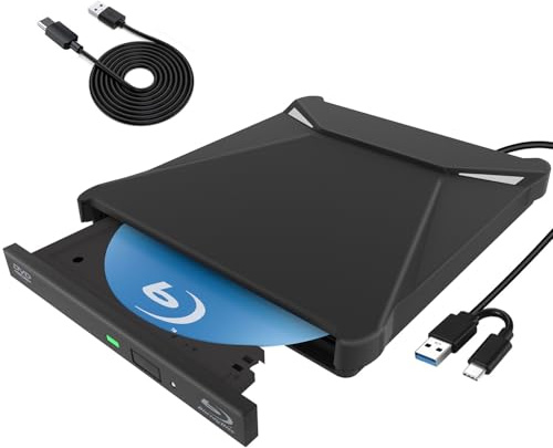 FJXMZQ Lecteur Blu-Ray Externe, USB 3.0 Type-C Lecteur DVD Blu-Ray Externe Portable Mince, Lecteur Blu Ray Externe pour Ordinateur,Windows 11/10/8