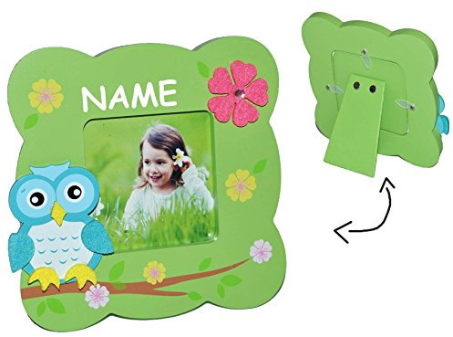 alles-meine.de GmbH Fotorahmen/Bilderrahmen Holz grün incl. Name - Tischausteller - Eulen mit 1 Bild zum Hinstellen - Deko für Kinder + Erwachsene - Kinderzimmer Eule Kind Tisc..