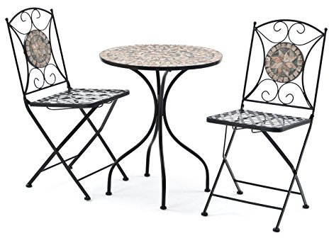 Tunis Mosaic Cast Iron Garden Patio Bistro Furniture Set