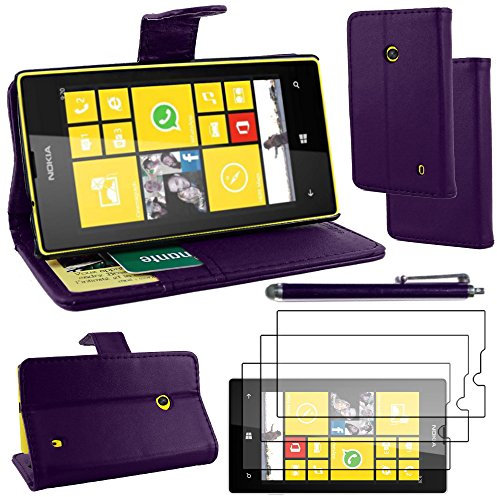 ebestStar - Coque Compatible avec Nokia Lumia 520 Etui PU Cuir Housse Portefeuille Porte-Cartes Support Stand + Stylet + 3 Films d'écran, Violet [Appareil: 119.9 x 64 x 9.9mm, 4.0'']