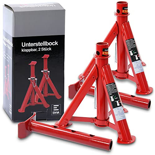 ATEC Germany ENVA 2X Unterstellbock Kfz & Caravan 2t, Stützbock Wohnwagen höhenverstellbar 277 mm – 365 mm, Klappbare Stütze Auto 2000 kg Traglast Wohnmobil Stützen