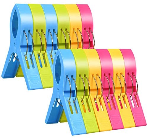 URAQT 12 Pezzi Mollette da Bucato, Mollette in Plastica Grandi Multicolore, Clip di Vestiti Antivento Pioli Supporti per Telo Mare, Trapunta, la Conservazione Degli Alimenti, la lavanderia