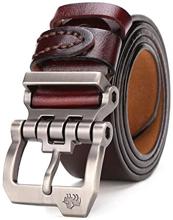 BISON DENIM Gürtel Herren,Ledergürtel Jeansgürtel Metall Retro Gürtel für Herren Kleidung 38mm Breit mit Geschenkbox