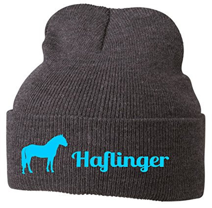 siviwonder Strickmütze Pferde - Haflinger Sport und Freizeitpferd Freiheitsdressur - Stickerei Pferd Winter Mütze Wintermütze Beanie Mütze Grey Melange-türkis