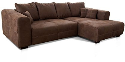 Cavadore Ecksofa Mavericco / XXL Eckcouch Inkl. Rückenkissen und Zierkissen / Longchair rechts / Industrial Style / 285 x 69 x 170 (BxHxT) / Mikrofaser Braun