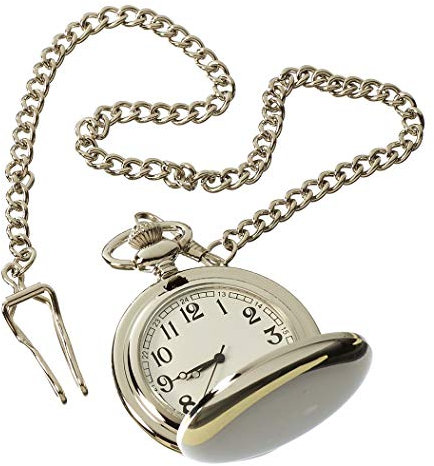 TruClothing Silver Gold Rose 1920's Classic Pocket Watch & Chain Vintage Retro