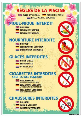 Panneau - des Règles De La Piscine - Aluminium 2 mm - Dimensions 300 x 420 mm - Protection Anti-UV