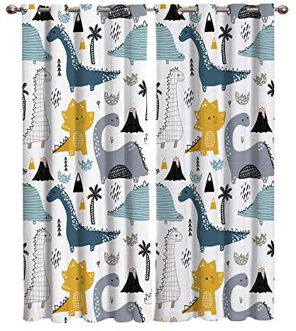 ZXYLSL Blickdichte Gardinen Verdunkelungsvorhang - Cartoon Dinosaurier - Lichtundurchlässige Vorhang mit Ösen 3D gedruckt Polyester Vorhänge für Schlafzimmer Geräuschreduzierung 110 x 215cm x2