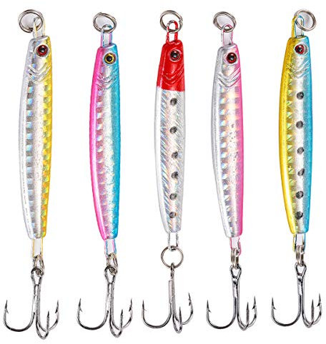 TUXIBIN 5 Stück Metall Fischköder Kunstköder Vertikaler Metallfisch Metallpilker Spinnerbaits Angelgerät Makrele Schneider Köder Spoon Kunstköder Angelköder Forellenköder Spoons 5-5