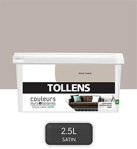Tollens - Peinture Couleurs - Murs et Boiseries - Toutes pièces - Ultra résistante - Satin - Beige Chaud - 2,5L = 30m2