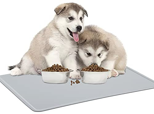 FullBerg Silikon Hund Napfunterlage 60 x 40 cm, Waschbare Futtermatte Katze, Grau Rutschfeste wasserdichte silikonmatte Napf, Futternapf Unterlage Fressnapf Hundenapf Matte Katzen Futtermatt Haustiere