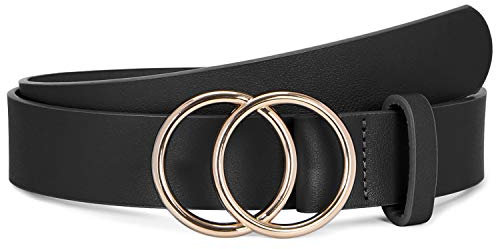 SUOSDEY Ledergürtel gute Qualität weiches Leder Damen Gürtel mit Schnalle, Jeansgürtel für Frauen, Breite 3,3 cm Schwarz