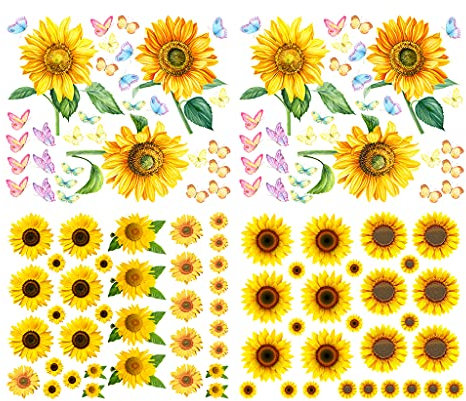 Alnicov - Adesivi da parete a forma di girasole, con farfalla, 118 pezzi, rimovibili, per camera da letto, soggiorno, bagno, cucina, decorazione per feste