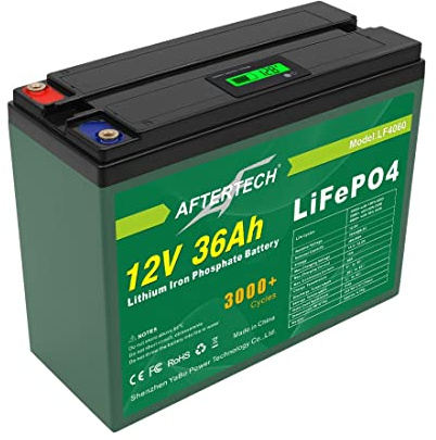 AFTERTECH Lifepo4 12 V 36 Ah wiederaufladbarer Lithium-Eisen-Phosphat-Akku 3000+ tiefe Zyklen 12,8 V 460 Wh