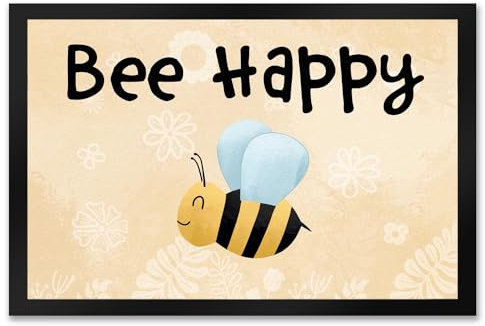 speecheese Bee Happy lustige Fußmatte XXL in 50x75 cm mit glücklicher Biene witziger Fußabstreifer als Geschenkidee für Kollegen und Freunde die Bienen halten oder Imker die Honig herstellen