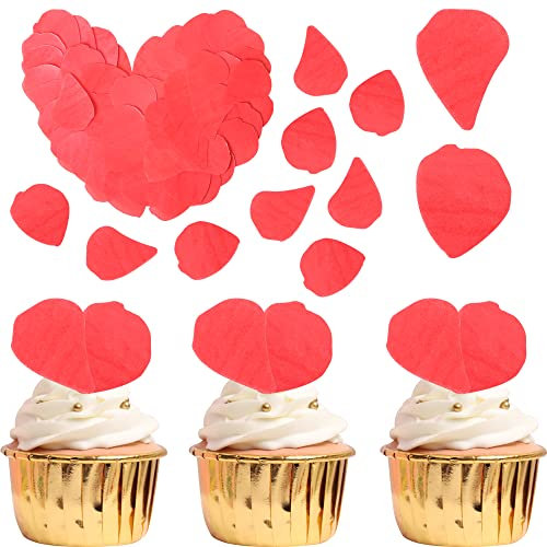 Lot de 50 décorations comestibles pour cupcakes en forme de pétales de rose pour la Saint-Valentin, mariage, fiançailles, fête prénuptiale, fête d'anniversaire