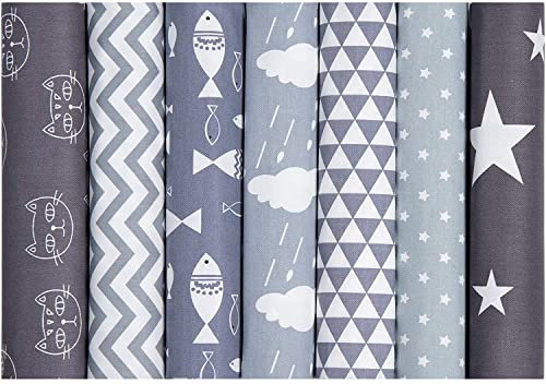 CraftsFabrics Patchwork Stoffe Paket – 7 Stück 40×50 cm – 100% Baumwolle Stoffe – Fat Quarter Stoffpaket Grau – Baumwollstoff für Nähen, Quilten, Patchwork, Basteln, DIY Projekte, Dekoration