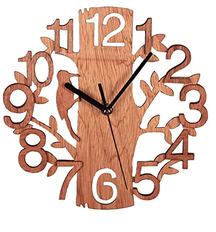 DEDEMCO Orologio da Parete Silenzioso Vintage in Legno, 22CM Rotondo Senza Cornice, Decorazione da Parete per Camera da Letto, Soggiorno, Cucina