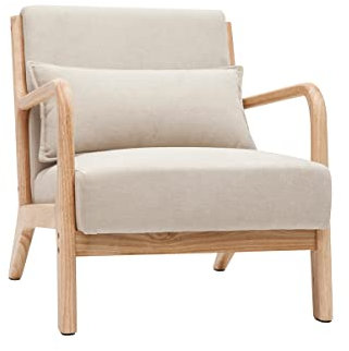 Miliboo Sessel aus hellem Holz und Stoff, Beige Derry