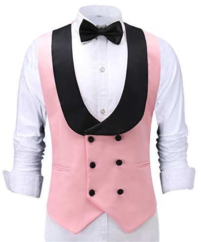 Deepsko Gilet de costume en coton pour homme, rose, S
