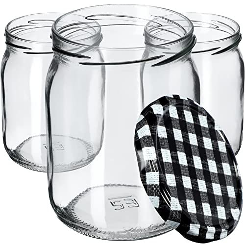 KADAX 48st Einmachgläser 540ml mit Schraubdeckel fi82 mm für Einlegen, Einmachen, Konservieren und Mahlzeitenvorbereitung - Luftdichte Twist-off Gläser (Schwarz kariert, 48 St.)