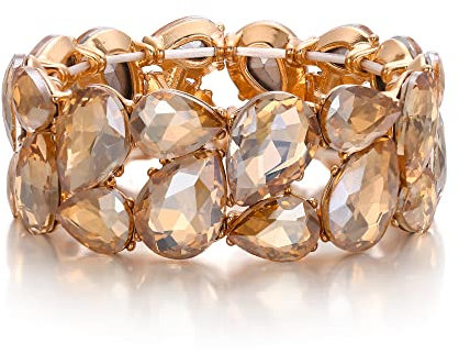EVER FAITH Stretch Armreif österreichischen Kristall elastische Art Deco Elegante Tropfen Vintage Party Armband für Damen Braun Gold-Ton
