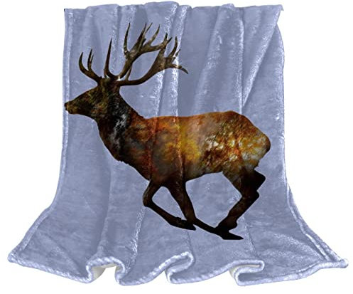 TBOUOBT Bettwäsche-Fleece-Decke, dekorativ für Schlafzimmer-Sofa-Boden,Cartoon Tier Elch