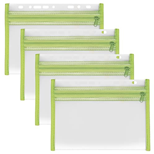 VELOFLEX A435004 - Dokumentenhülle mit Reißverschluss, 4 Stück, DIN A5, abheftbar, grün, VELOBAG XXS, Reißverschlusstasche