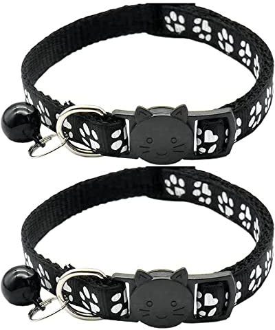 Hepplly 2-Pack Katzenhalsbänder Quick Release Reflective Kitten Halsband mit Glocke (Schwarz)