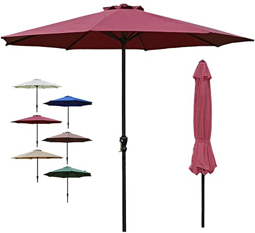 SAGIDAR Wetterfester Gartenschirm, Rund Sonnenschirm Für Den Strand, 270x250cm, Mit 8 Rippen, Wasserdicht/Sturmfest/UV-Schutz, Weiß/Beige/Braun/Blau/Rot/Grün, Sonnen Terrassenschirm