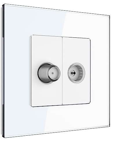 PULSAR Sat Kabel TV Steckdose mit 1-Fach Rahmen aus Glas Weiß Kabel/SAT Anschlussdose Antennendose TV Dose TV SAT Kabel Kombination