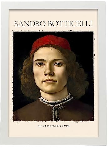 Nacnic Lámina poster de Retrato de un joven Cuadros decorativos para tu salón, hogar. Estampados de arte de pared. Estampados de pared estéticos inspirados en Sandro Botticelli A3 con marcos blancos