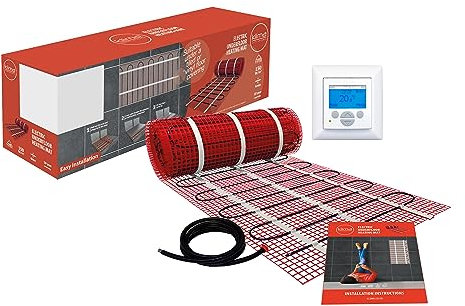 Klima 8.0m2 Electric Under Floor Heating Mat Kit 150w/m2 Output for Use Under Tile with Digital Thermostat Floors Easy Installation Can Be Cut and Shaped to Suit Any Dimensions Perfect Radiant