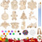 Kiaitre Basteln Weihnachten, 60 Stück Christbaumschmuck Set,12 Stile Weihnachtsbasteln Set mit Farben Glöckchen und Schnur, DIY Weihnachtsdeko Deko Holzanhänger Weihnachten zum Bemalen