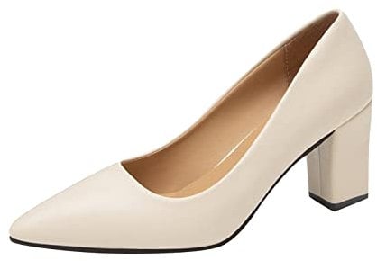 Scarpe con Tacco Donna Pianta Larga Cerimonia Eleganti Tacchi Pelle Casual Scarpe Decolte Sposa Sexy Decollete Tacco Basso Comodi Scarpe Tacco Chiusi Davanti