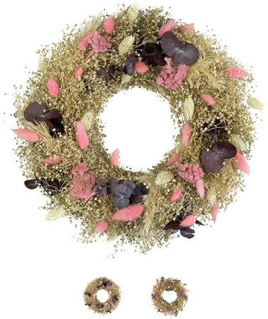 PHILARO Trockenblumenkranz Natur Ø 30cm - kein Plastik I Trockenblumen Premium Qualität aus Europa I Trockenblumen Kranz für Haustür, Wand und Tisch - Rosa